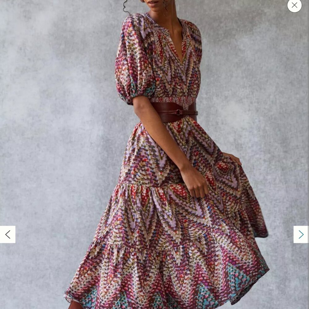 Conditions Apply Printed Puff-Sleeved Midi Dress 22W